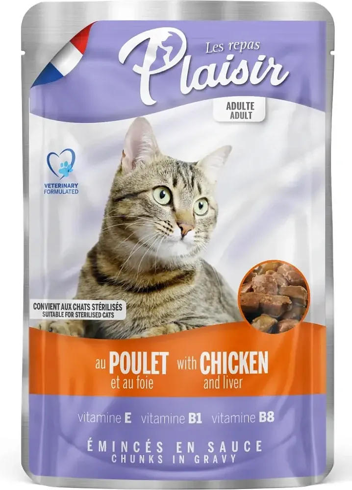 Plaisir Кусочки в соусе для кошек (Курица и печень), 100 г