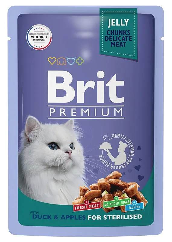 Brit Premium Пауч для стерилизованных кошек (Утка с яблоками в желе), 85 г