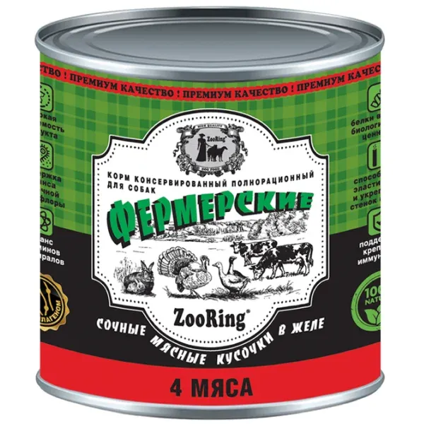 ZooRing Dog Фермерские Кусочки в желе (4 мяса)