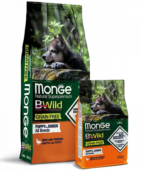 Monge Dog BWild Grain Free Puppy & Junior (Утка, картофель)