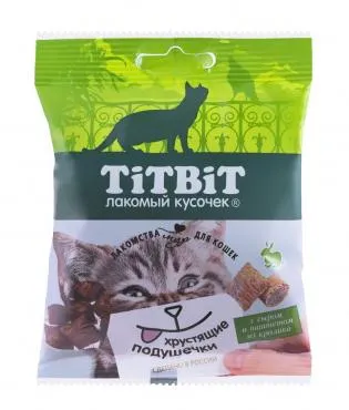 ТИТБИТ Хрустящие подушечки для кошек с сыром и паштетом из кролика