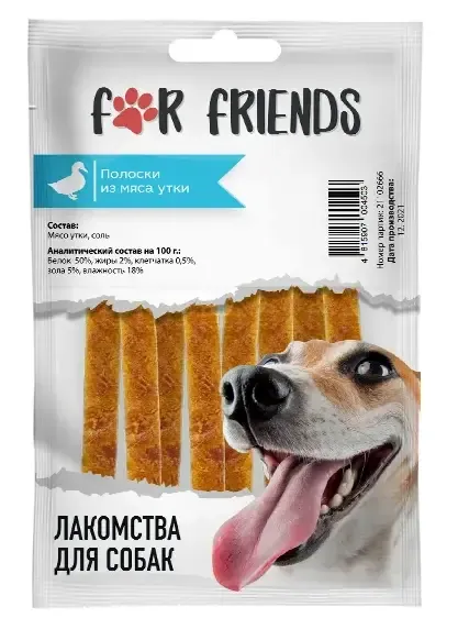 For Friends Лакомство для собак Полоски из мяса утки