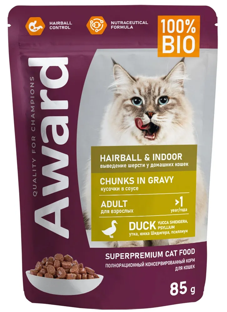 Award Cat Hairball & Indoor (Утка в соусе), 85 г