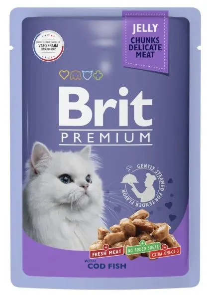 Brit Premium Пауч для взрослых кошек (Треска в желе), 85 г