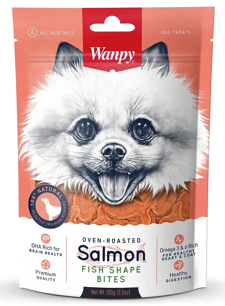 Wanpy Dog Лакомые кусочки из нежного лосося в форме рыбок