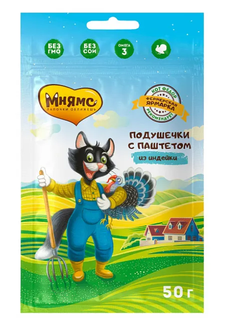Мнямс Хрустящие подушечки с паштетом из индейки для кошек