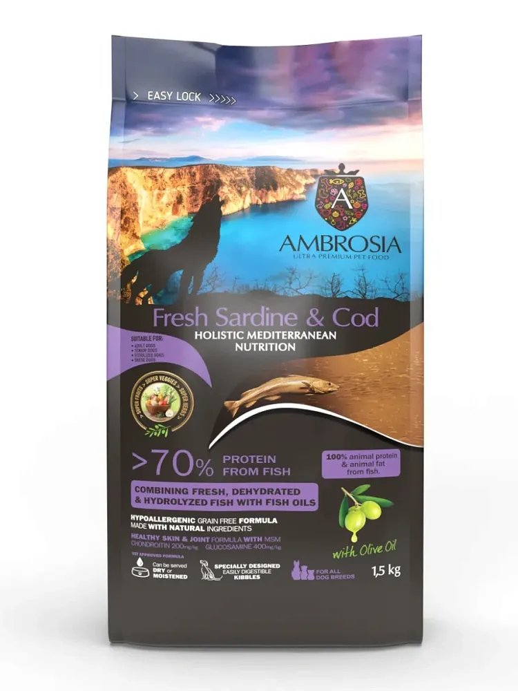 AMBROSIA Mediterranean Sterilised/Senior (Сардина, треска)