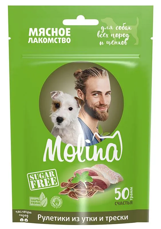 Molina Лакомство для собак Рулетики из утки и трески, 50 г