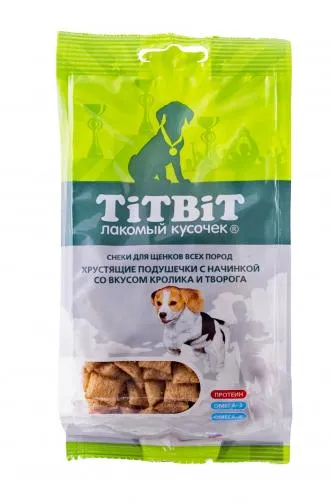 ТИТБИТ Хрустящие подушечки с начинкой для щенков (Кролик и творог)