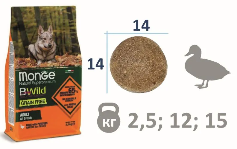 Monge Dog BWild Grain Free Adult All Breeds (Утка, картофель)