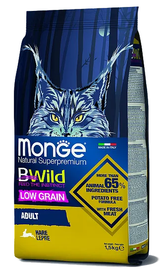 Корм Monge Cat Bwild Low Grain Adult (Зайчатина) для кошек
