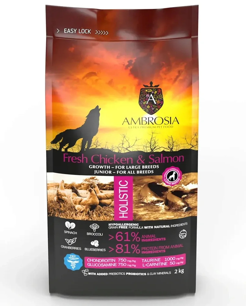 AMBROSIA Puppy&Junior Large Breeds (Курица, лосось)