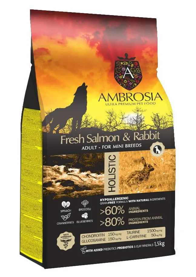 AMBROSIA Adult Mini Breeds (Лосось, кролик), 1,5 кг