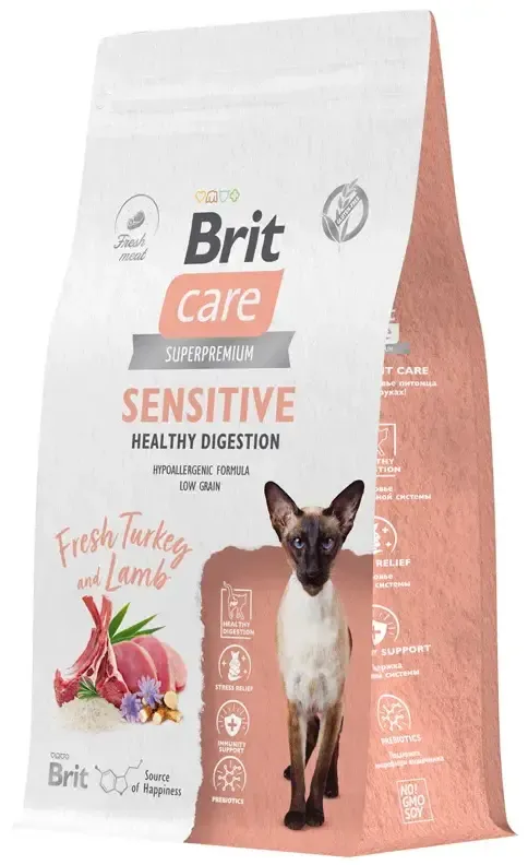 Корм Brit Care Cat Sensitive Healthy Digestion (Индейка, ягненок) для кошек