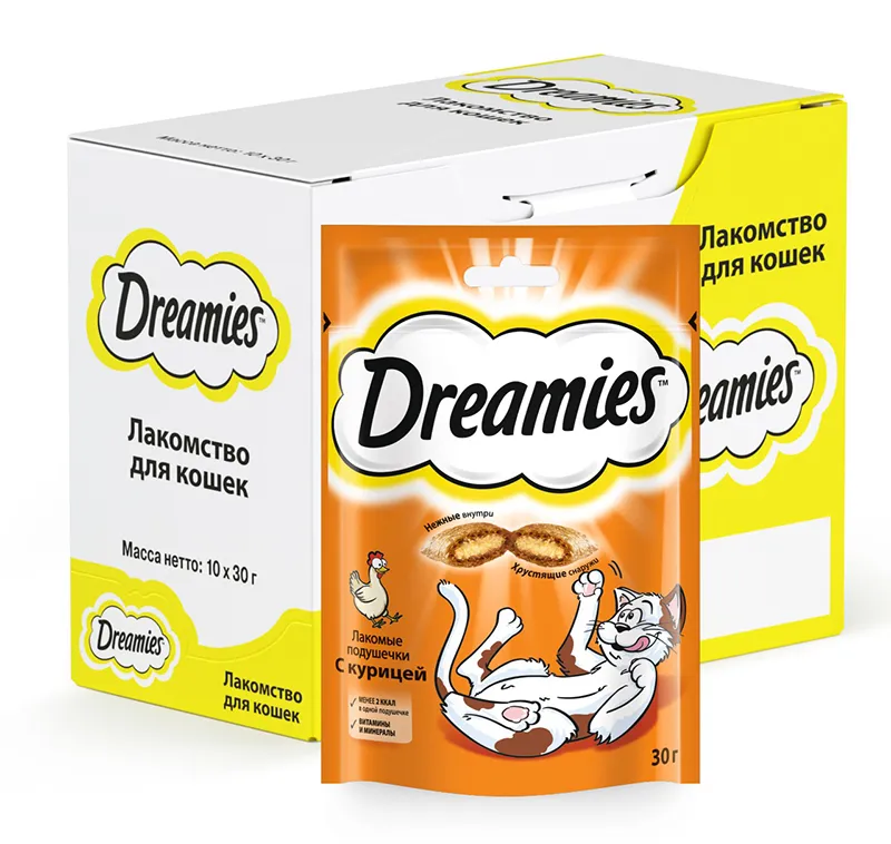 Dreamies Подушечки для кошек с курицей