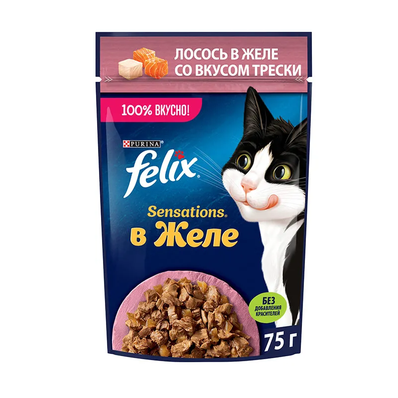 Felix Sensations для кошек (Лосось и треска в желе)