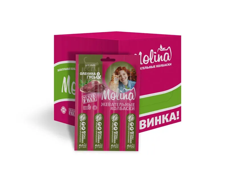Molina Жевательные колбаски для кошек Оленина и гусь