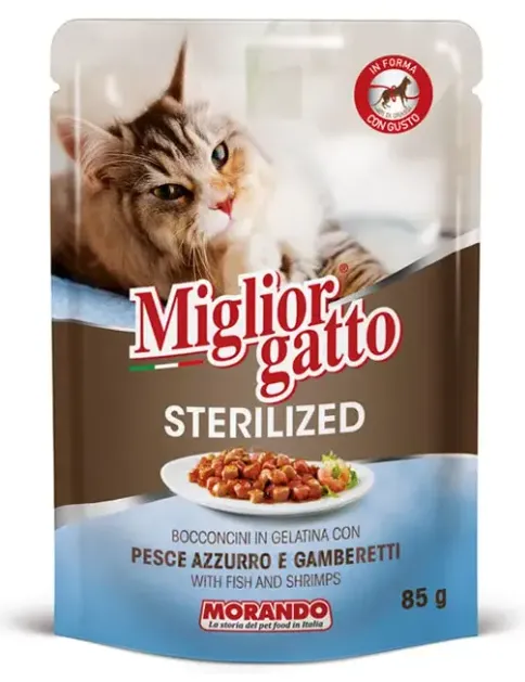Miglior Gatto Sterilized Кусочки в желе (Рыба, креветки)