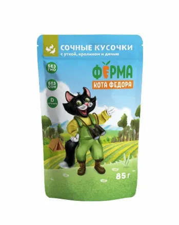 Мнямс Мясные кусочки для кошек с уткой, кроликом и дичью (Пир охотника) 85 г