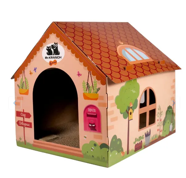 Mr.Kranch Когтеточка-домик из картона бежевая