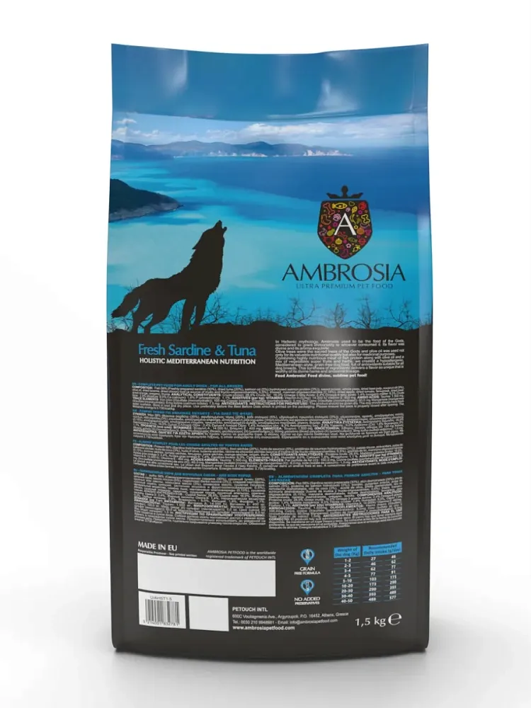 AMBROSIA Mediterranean Adult All Breeds (Сардина, тунец)