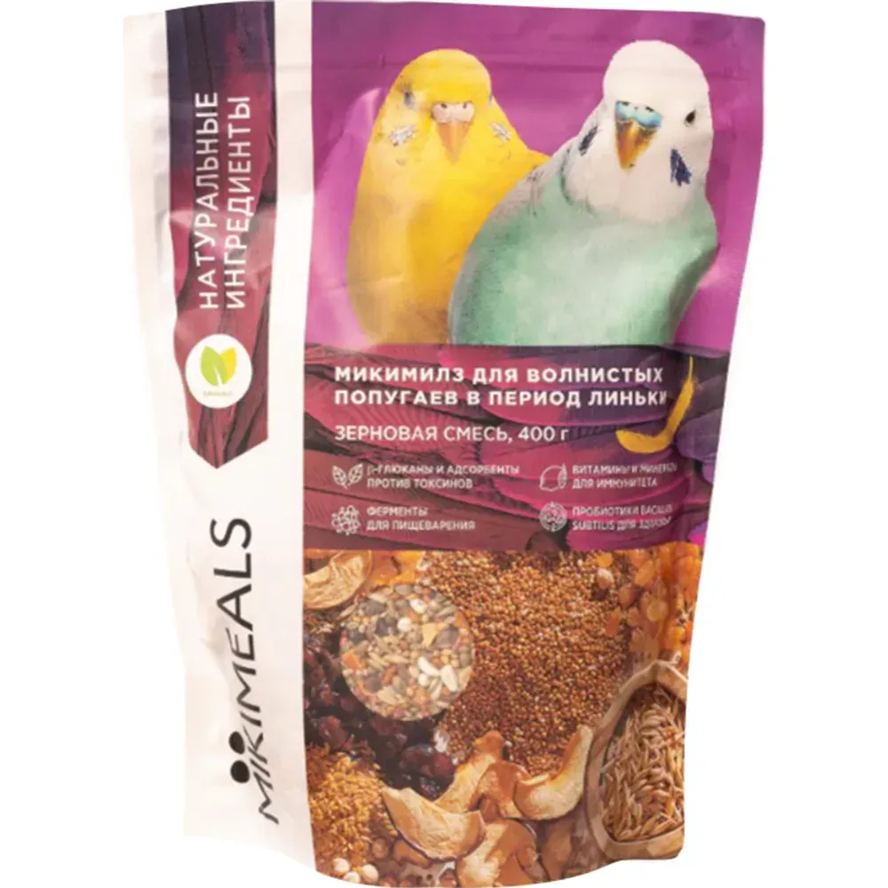 MIKIMEALS Корм для волнистых попугаев в период линьки