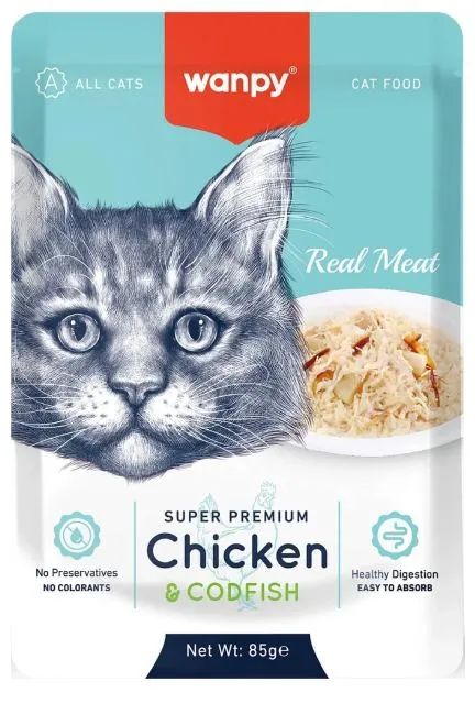 Wanpy Cat Пауч Курица и треска, 85 г