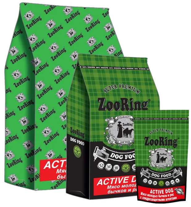 ZooRing Adult Active Dog (Молодой бычок, рис), 2 кг
