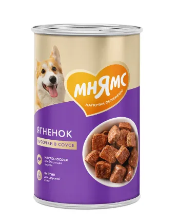 Мнямс консервы для собак Кусочки в соусе с ягненком "Красивая шерсть"