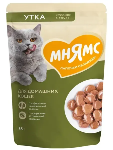 Мнямс для домашних кошек Кусочки в соусе с уткой, 85 г