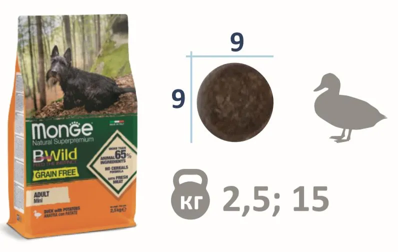 Monge Dog BWild Grain Free Adult Mini (Утка, картофель)