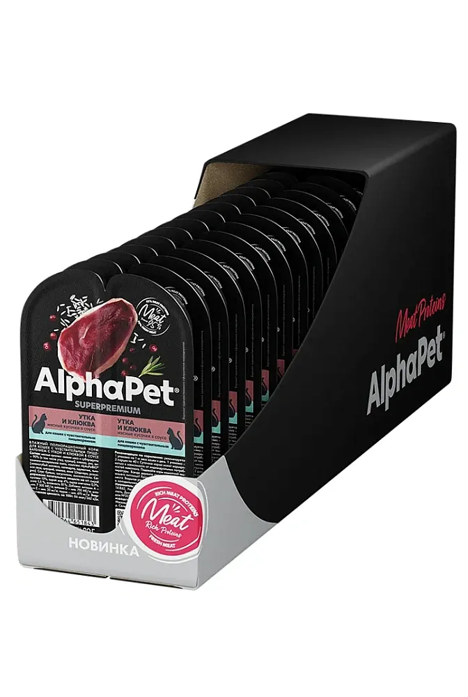 AlphaPet Superpremium Утка и клюква мясные кусочки в соусе для кошек
