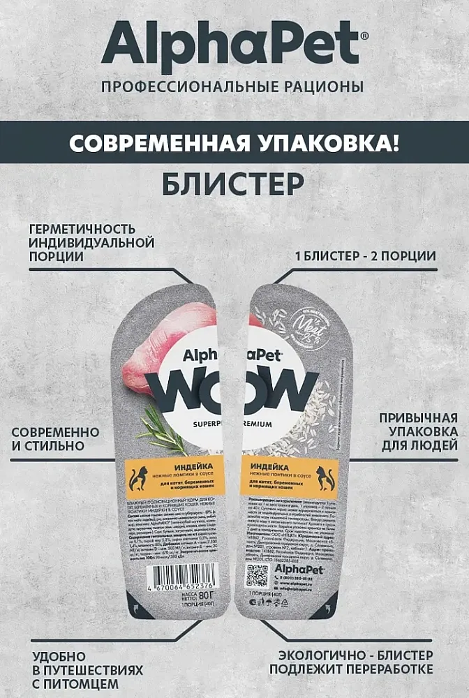 AlphaPet WOW Superpremium Индейка нежные ломтики в соусе для котят