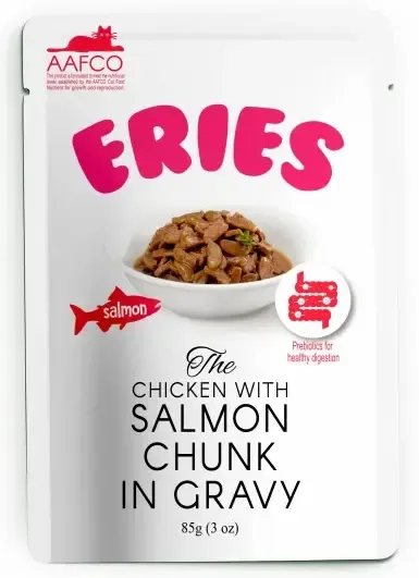 Eries Кусочки лосося и курицы в подливе, 85 г