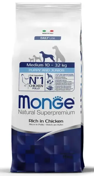 Monge Dog Daily Medium Puppy&Junior (Курица, рис), 12 кг