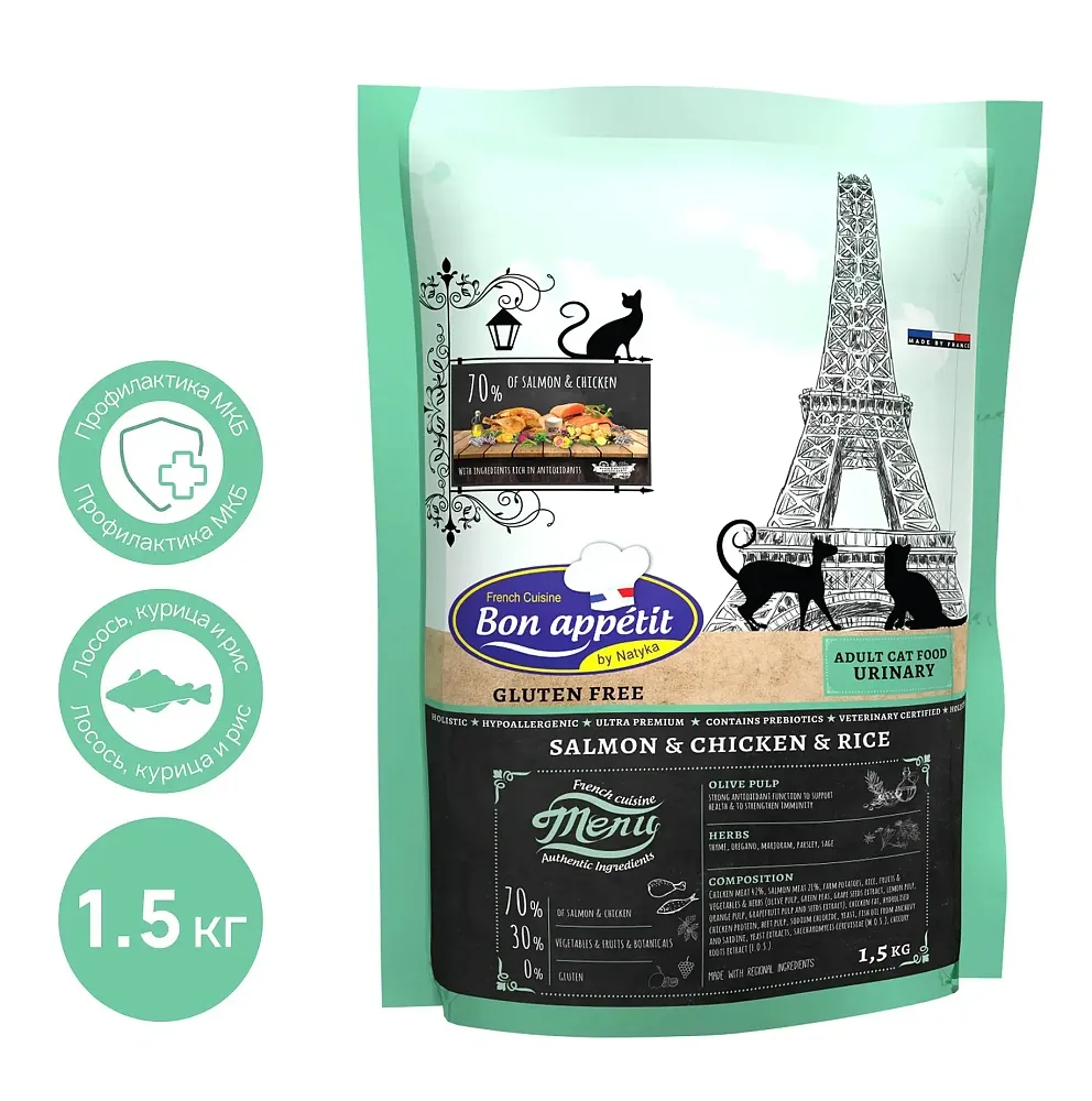 Bon Appetit Urinary Adult Cat (Курица, лосось, рис)