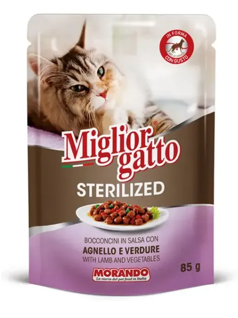 Miglior Gatto Sterilized Кусочки в соусе (Ягненок, овощи), 85 г