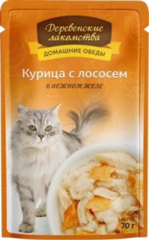Деревенские лакомства Курица с лососем в нежном желе, 70 г