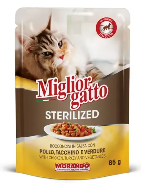 Miglior Gatto Sterilized Кусочки в соусе (Курица, индейка, овощи), 85 г