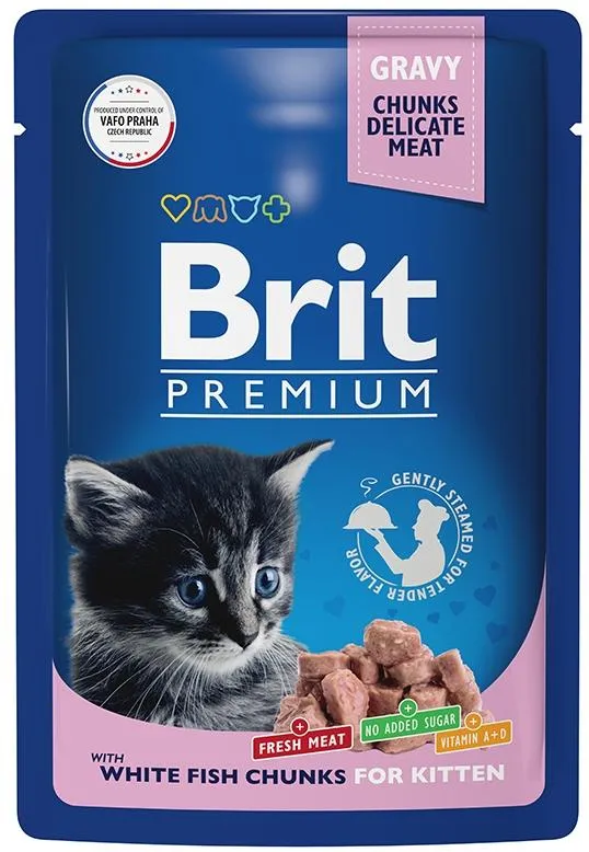 Brit Premium Cat Pouches Chunks for Kitten (Белая рыба)