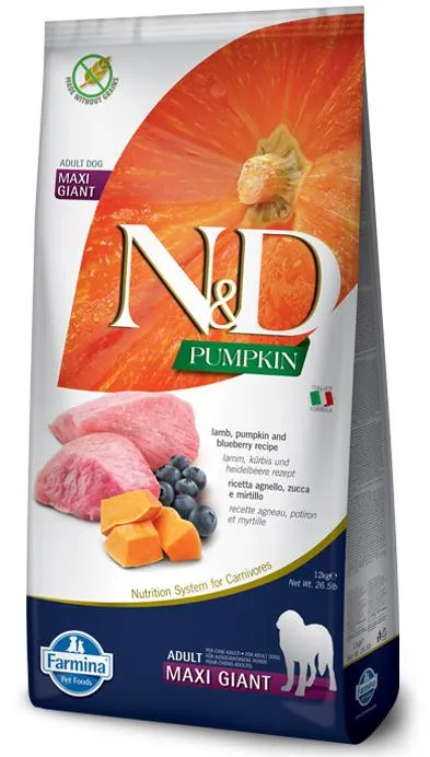 Farmina N&D Pumpkin GF Adult Maxi & Giant (Ягненок, черника, тыква), 12 кг