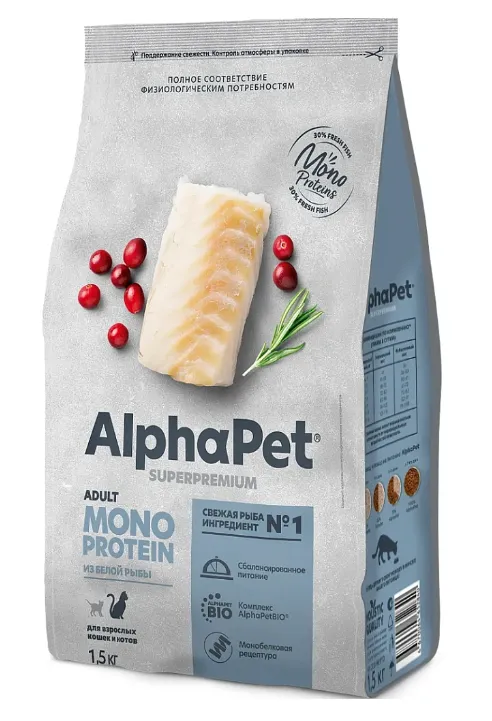 AlphaPet Superpremium Monoprotein Cat Adult (Белая рыба)