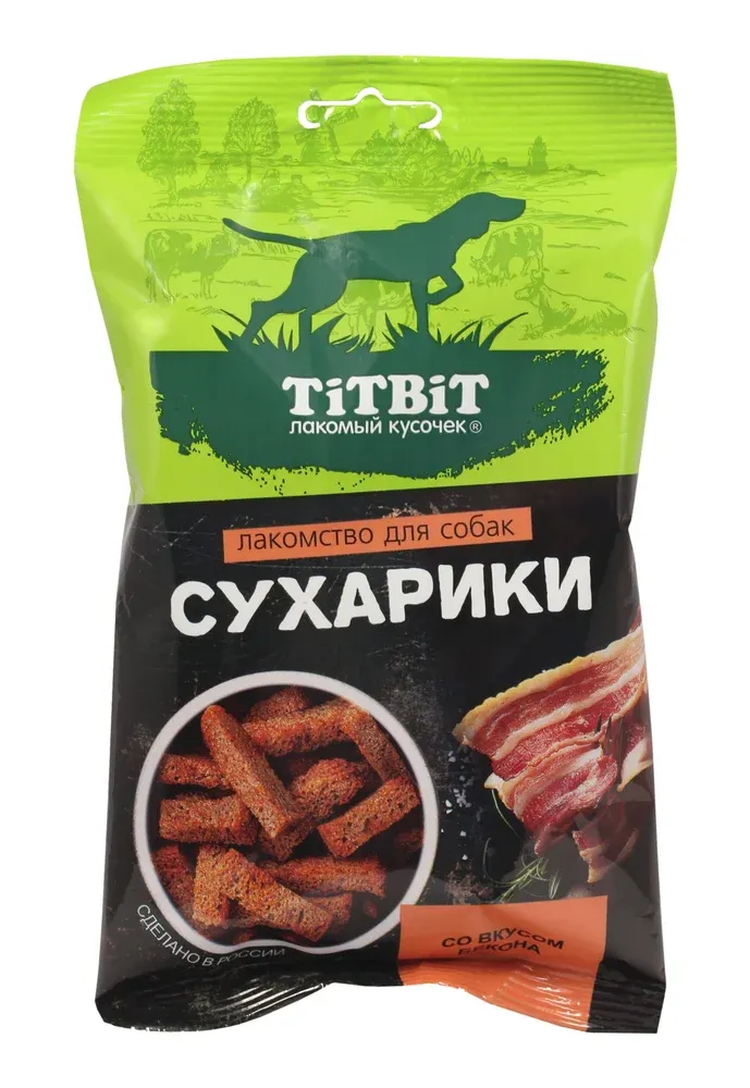 ТИТБИТ Лакомство для собак Сухарики со вкусом бекона