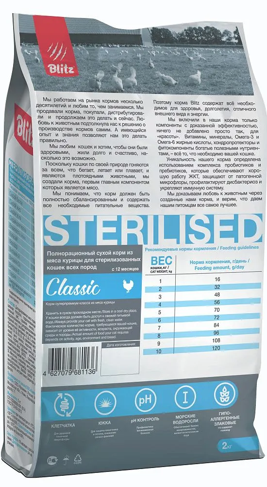 BLITZ Classic Sterilised Adult Cat (Курица)