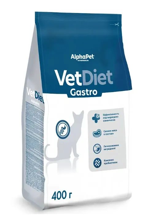 AlphaPet Vet Diet Cat Gastro Диетический корм для взрослых кошек при острых расстройствах пищеварения