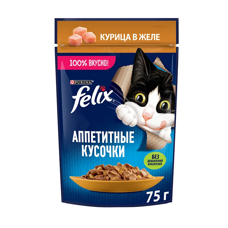 Felix Аппетитные кусочки для кошек (Курица в желе), 75 г