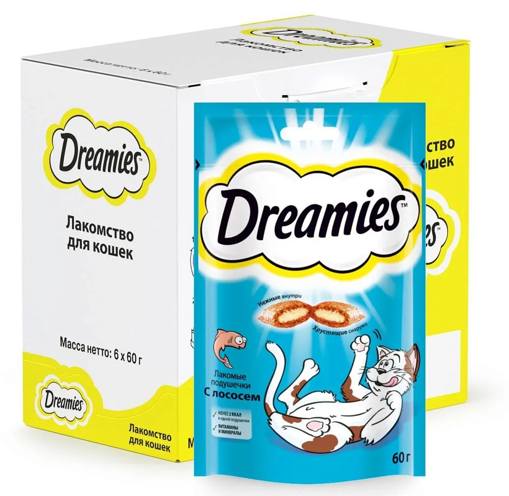 Dreamies Подушечки для кошек с лососем