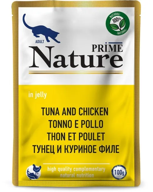 Prime Nature Паучи Тунец и куриное филе в желе для кошек, 100 г
