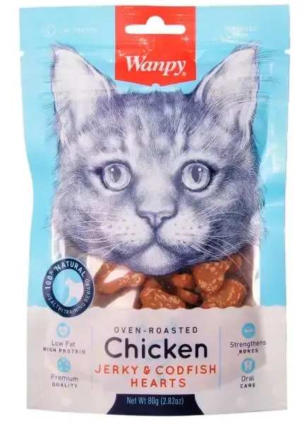 Wanpy Cat Сердечки из курицы с треской