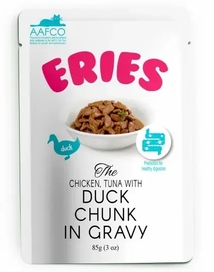 Eries Кусочки утки, тунца и курицы в подливе, 85 г